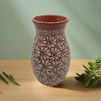 Handcrafted Talavera Vase | Brown & White Relief Pottery Talavera Planter La Vie Bien Handcrafted Talavera Vase | Brown & White Relief Pottery