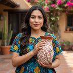 Handcrafted Talavera Vase | Brown & White Relief Pottery Talavera Planter La Vie Bien Handcrafted Talavera Vase | Brown & White Relief Pottery
