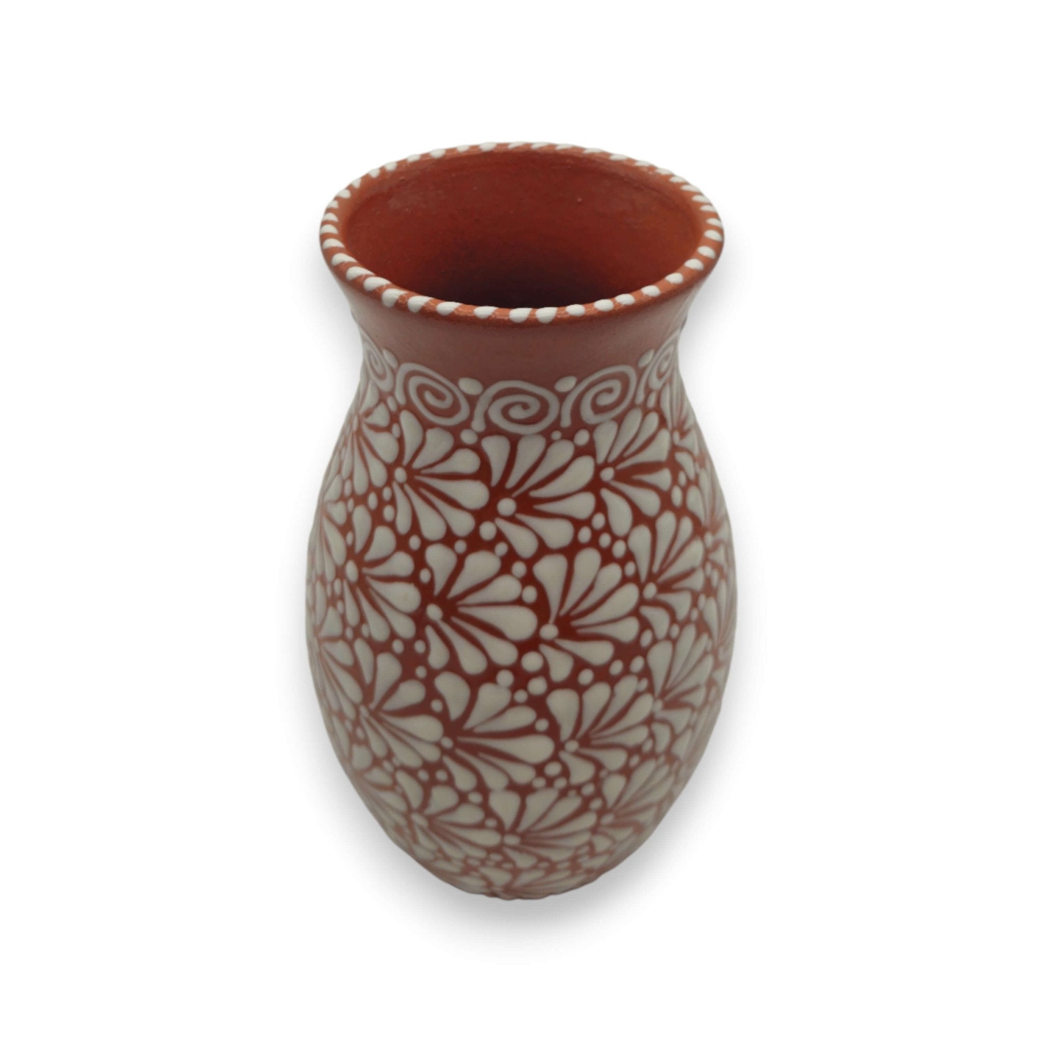 Handcrafted Talavera Vase | Brown & White Relief Pottery Talavera Planter La Vie Bien Handcrafted Talavera Vase | Brown & White Relief Pottery
