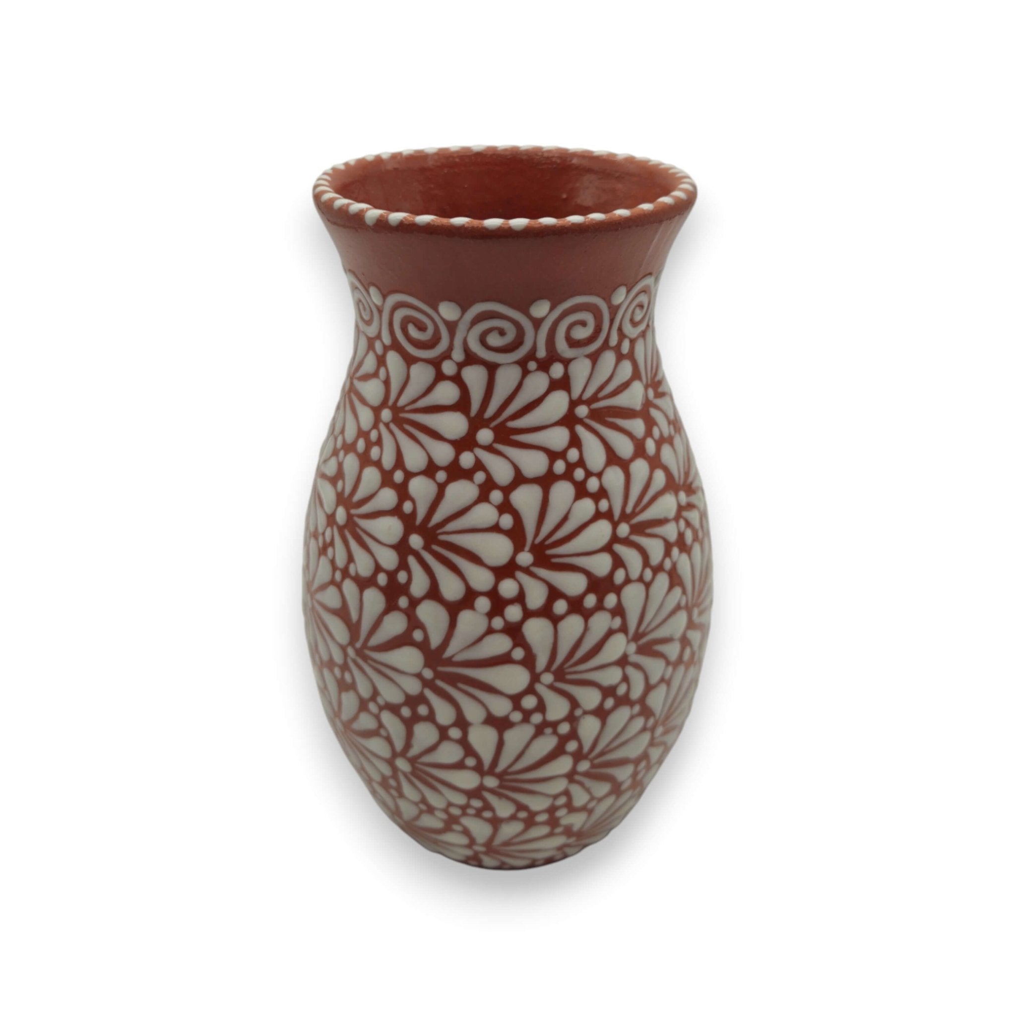 Handcrafted Talavera Vase | Brown & White Relief Pottery Talavera Planter La Vie Bien Handcrafted Talavera Vase | Brown & White Relief Pottery