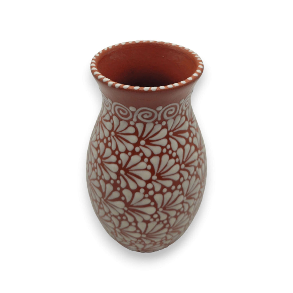 Handcrafted Talavera Vase | Brown & White Relief Pottery Talavera Planter La Vie Bien Handcrafted Talavera Vase | Brown & White Relief Pottery