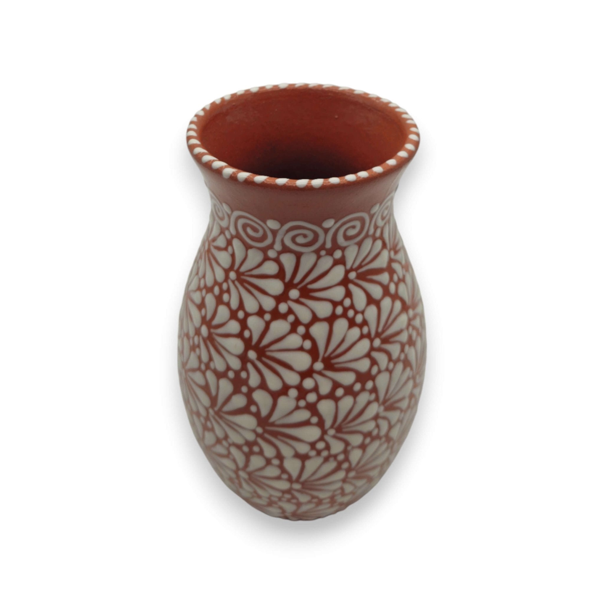 Handcrafted Talavera Vase | Brown & White Relief Pottery Talavera Planter La Vie Bien Handcrafted Talavera Vase | Brown & White Relief Pottery