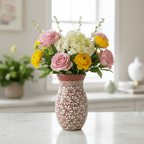 Handcrafted Talavera Vase | Brown & White Relief Pottery Talavera Planter La Vie Bien Handcrafted Talavera Vase | Brown & White Relief Pottery