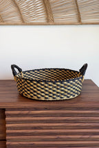 Handled Tray - Natural and Black Checkered La Vie Bien Handled Tray - Natural and Black Checkered