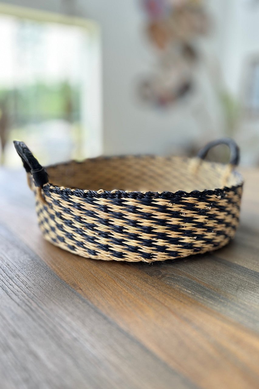 Handled Tray - Natural and Black Checkered La Vie Bien Handled Tray - Natural and Black Checkered