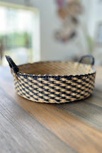 Handled Tray - Natural and Black Checkered La Vie Bien Handled Tray - Natural and Black Checkered