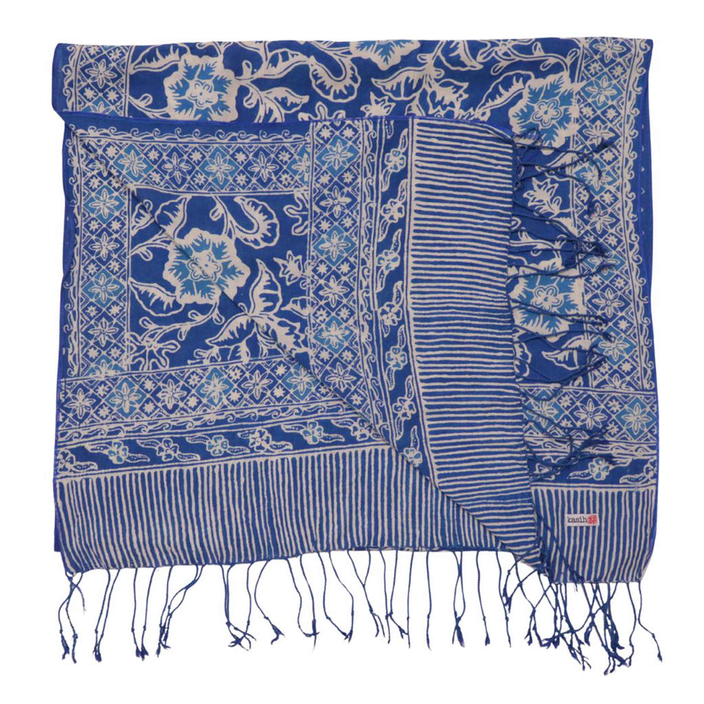 Handmade Batik Scarf, 100% Soft Cotton, Blue Tendril Scarves La Vie Bien Handmade Batik Scarf, 100% Soft Cotton, Blue Tendril