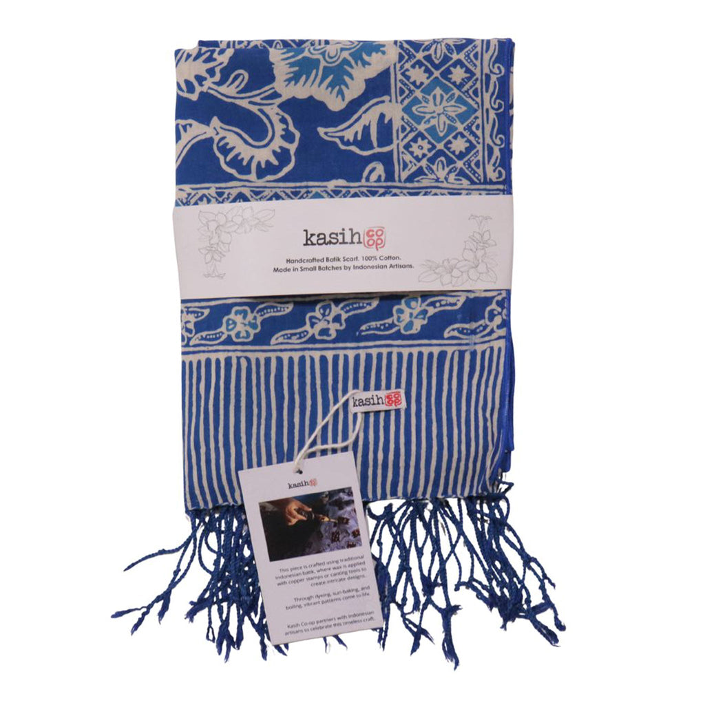 Handmade Batik Scarf, 100% Soft Cotton, Blue Tendril Scarves La Vie Bien Handmade Batik Scarf, 100% Soft Cotton, Blue Tendril