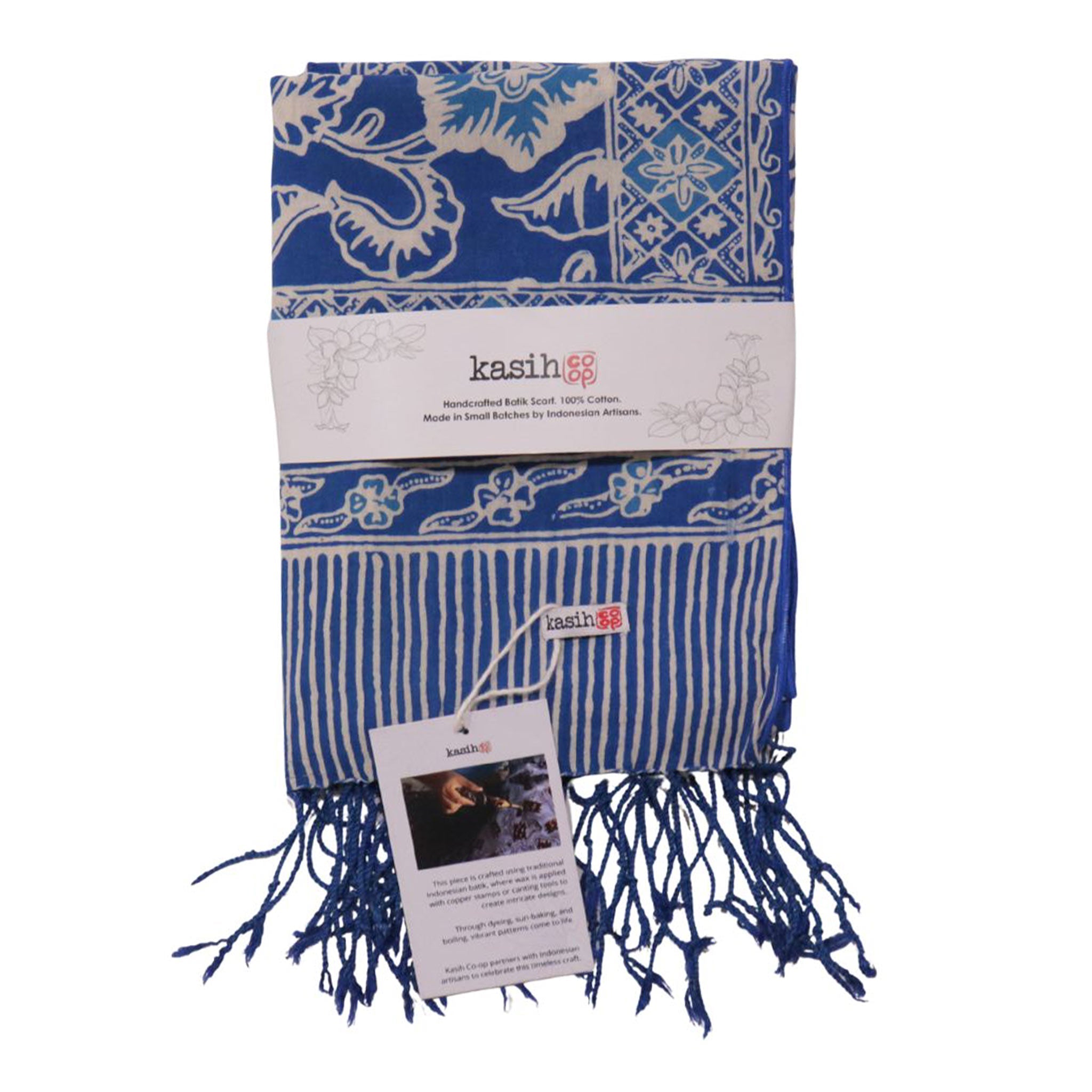 Handmade Batik Scarf, 100% Soft Cotton, Blue Tendril Scarves La Vie Bien Handmade Batik Scarf, 100% Soft Cotton, Blue Tendril