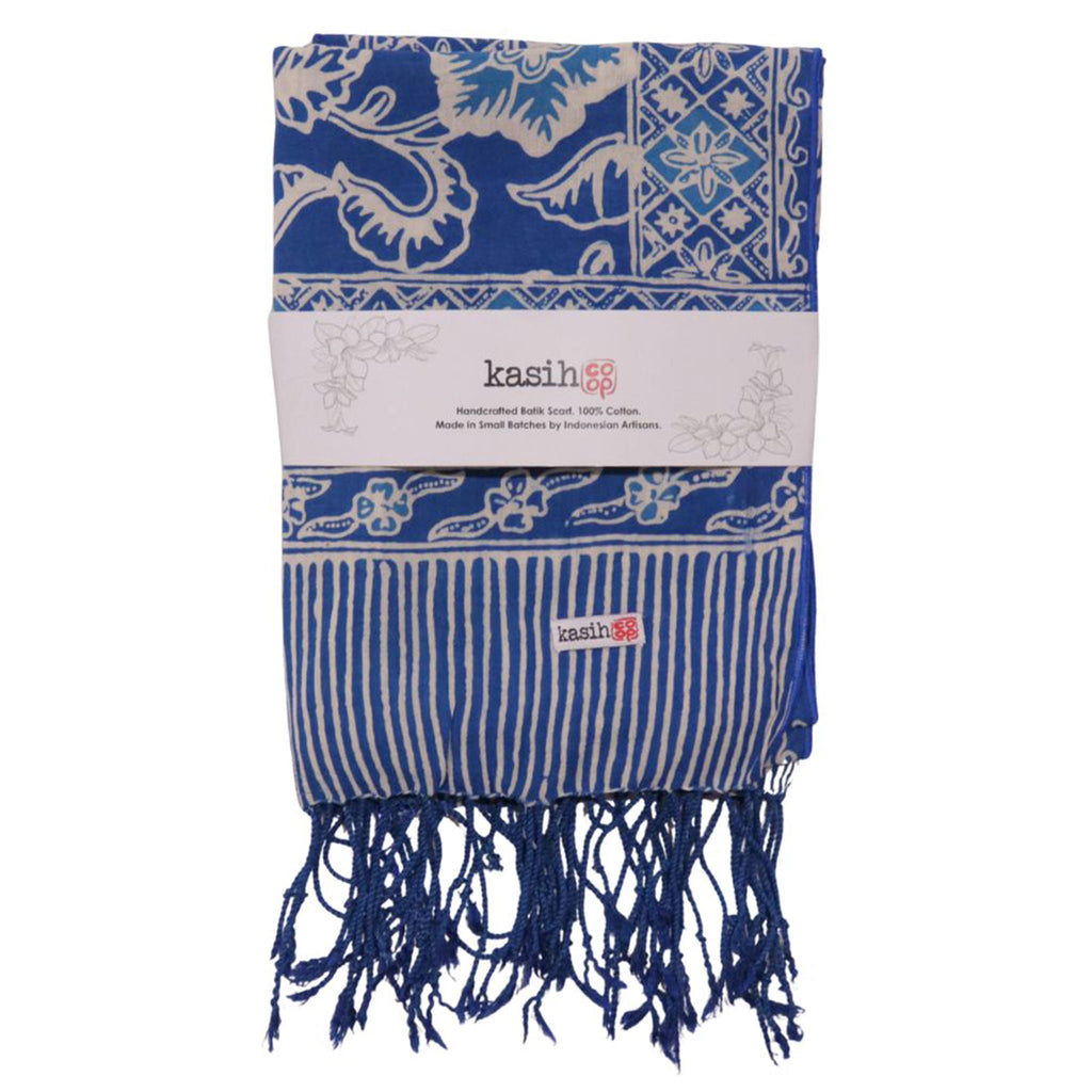 Handmade Batik Scarf, 100% Soft Cotton, Blue Tendril Scarves La Vie Bien Handmade Batik Scarf, 100% Soft Cotton, Blue Tendril
