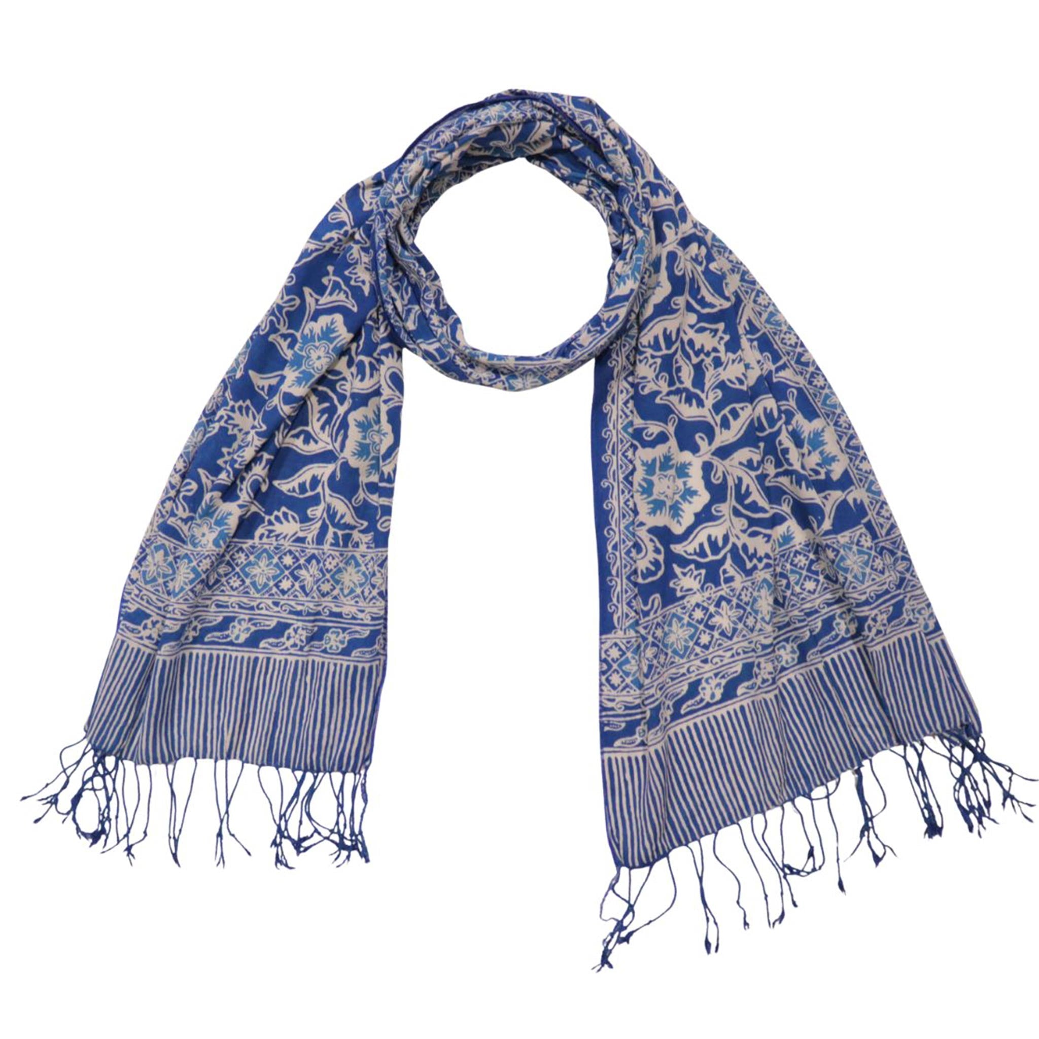 Handmade Batik Scarf, 100% Soft Cotton, Blue Tendril Scarves La Vie Bien Handmade Batik Scarf, 100% Soft Cotton, Blue Tendril