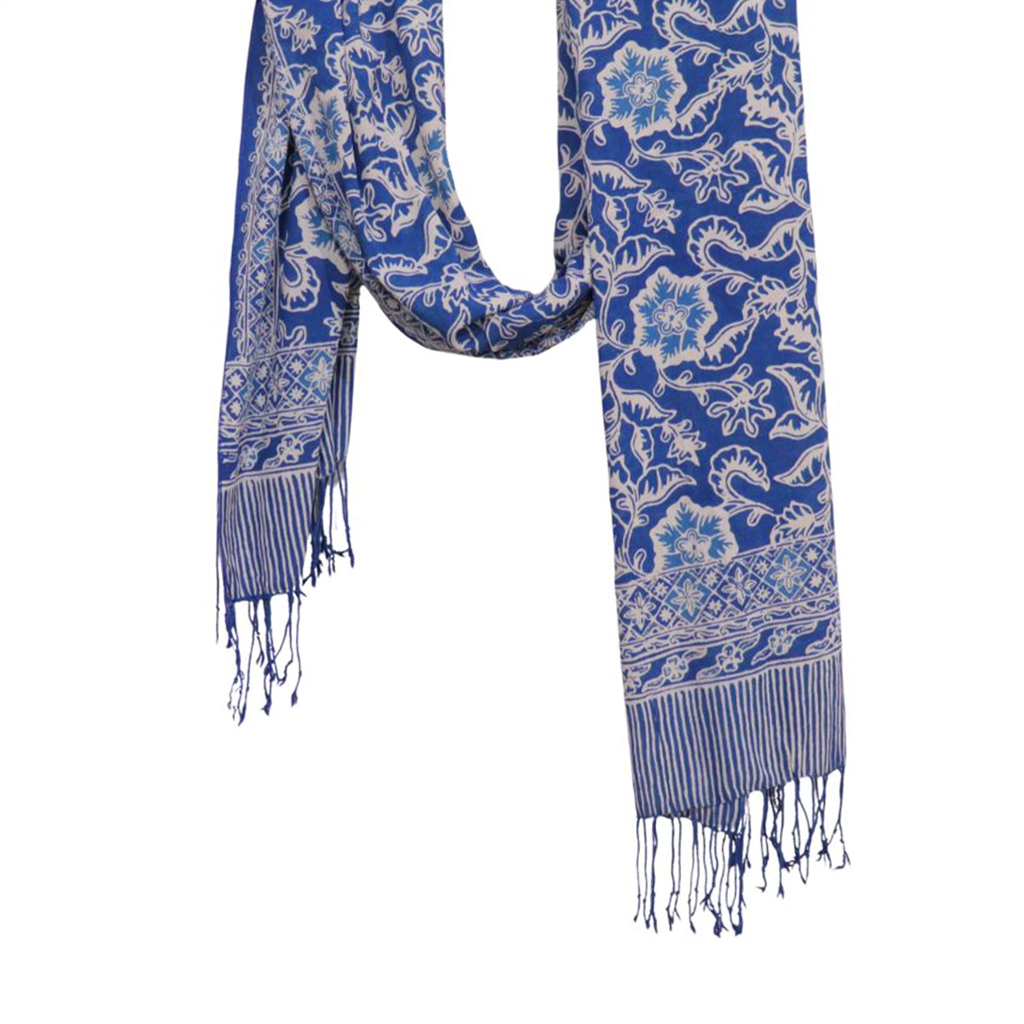 Handmade Batik Scarf, 100% Soft Cotton, Blue Tendril Scarves La Vie Bien Handmade Batik Scarf, 100% Soft Cotton, Blue Tendril