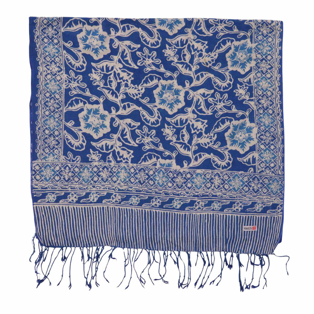 Handmade Batik Scarf, 100% Soft Cotton, Blue Tendril Scarves La Vie Bien Handmade Batik Scarf, 100% Soft Cotton, Blue Tendril