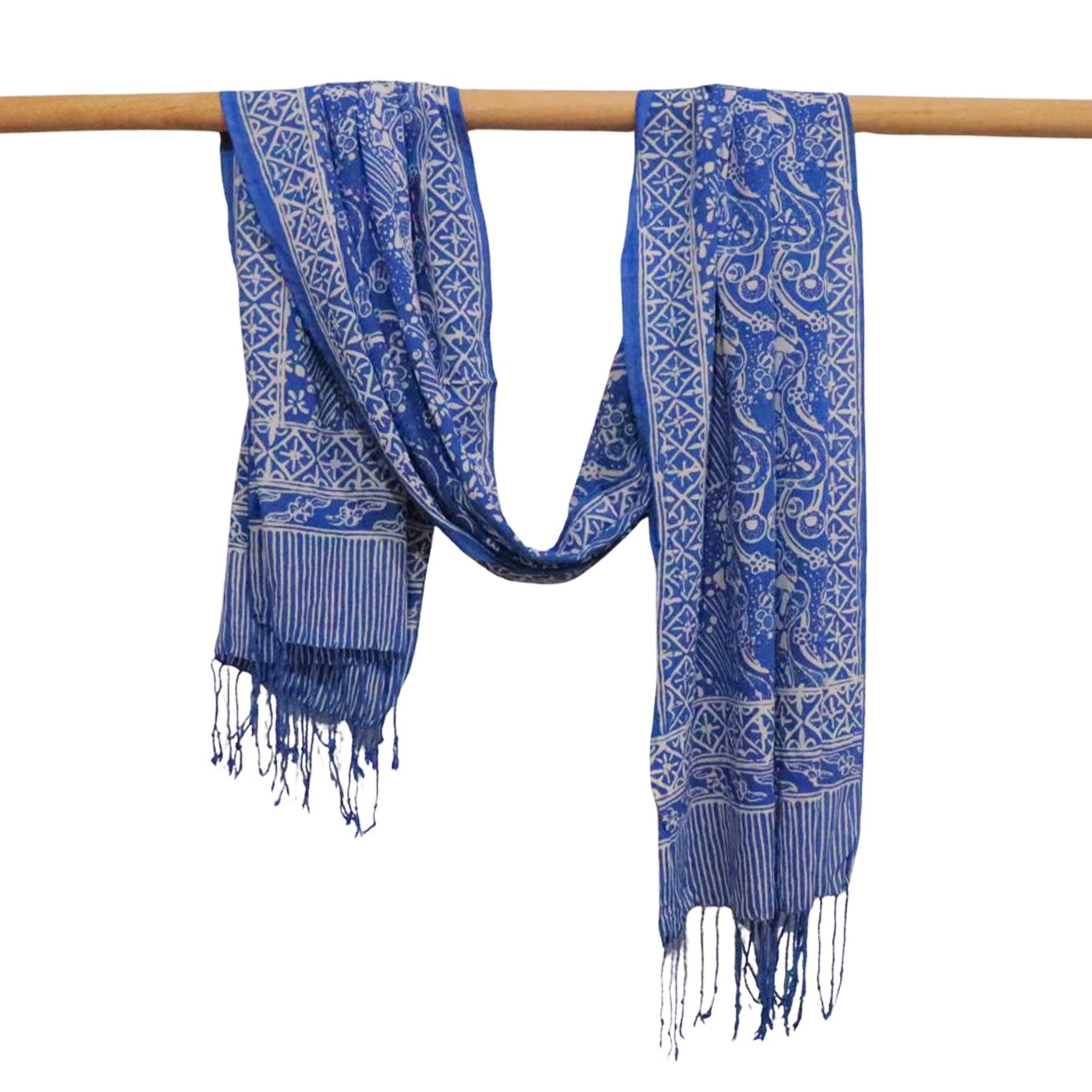 Handmade Batik Scarf, 100% Soft Cotton, Blue White, Tidal Flow Scarves La Vie Bien Handmade Batik Scarf, 100% Soft Cotton, Blue White, Tidal Flow