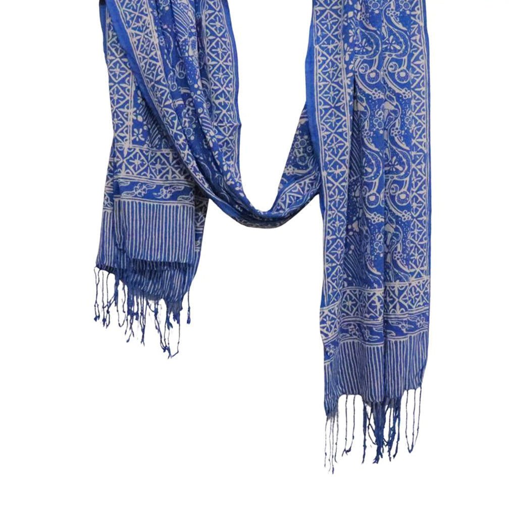 Handmade Batik Scarf, 100% Soft Cotton, Blue White, Tidal Flow Scarves La Vie Bien Handmade Batik Scarf, 100% Soft Cotton, Blue White, Tidal Flow