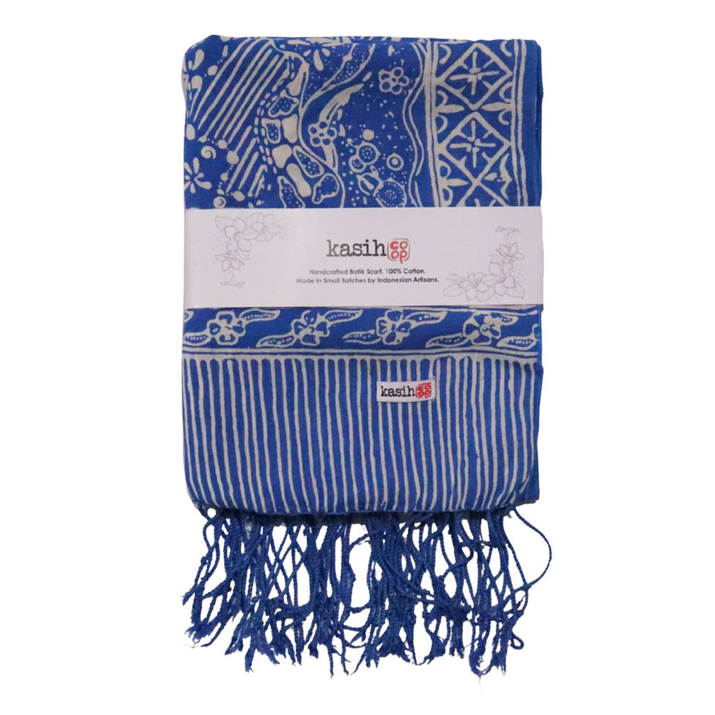 Handmade Batik Scarf, 100% Soft Cotton, Blue White, Tidal Flow Scarves La Vie Bien Handmade Batik Scarf, 100% Soft Cotton, Blue White, Tidal Flow