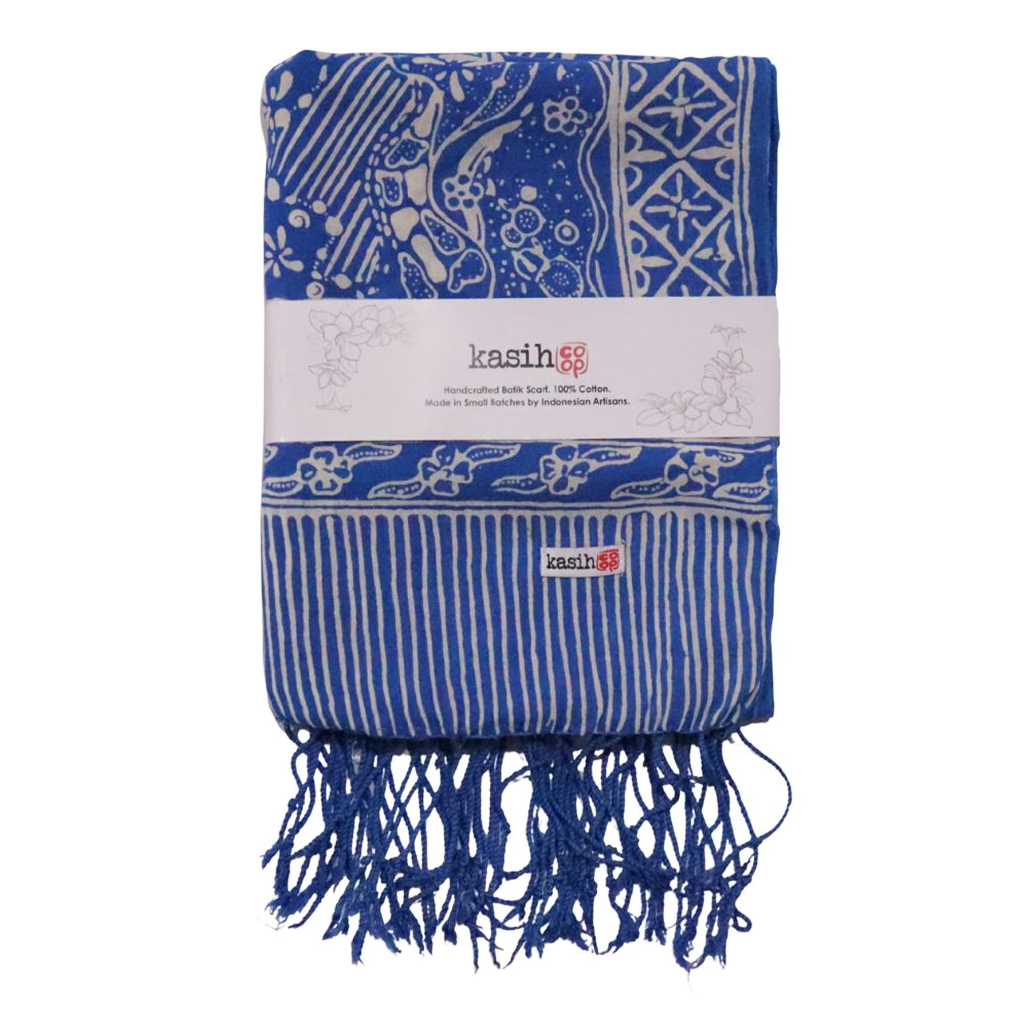 Handmade Batik Scarf, 100% Soft Cotton, Blue White, Tidal Flow Scarves La Vie Bien Handmade Batik Scarf, 100% Soft Cotton, Blue White, Tidal Flow