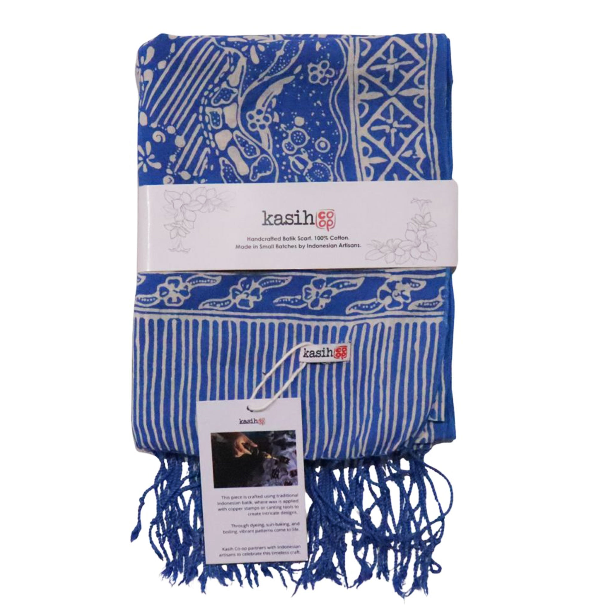 Handmade Batik Scarf, 100% Soft Cotton, Blue White, Tidal Flow Scarves La Vie Bien Handmade Batik Scarf, 100% Soft Cotton, Blue White, Tidal Flow