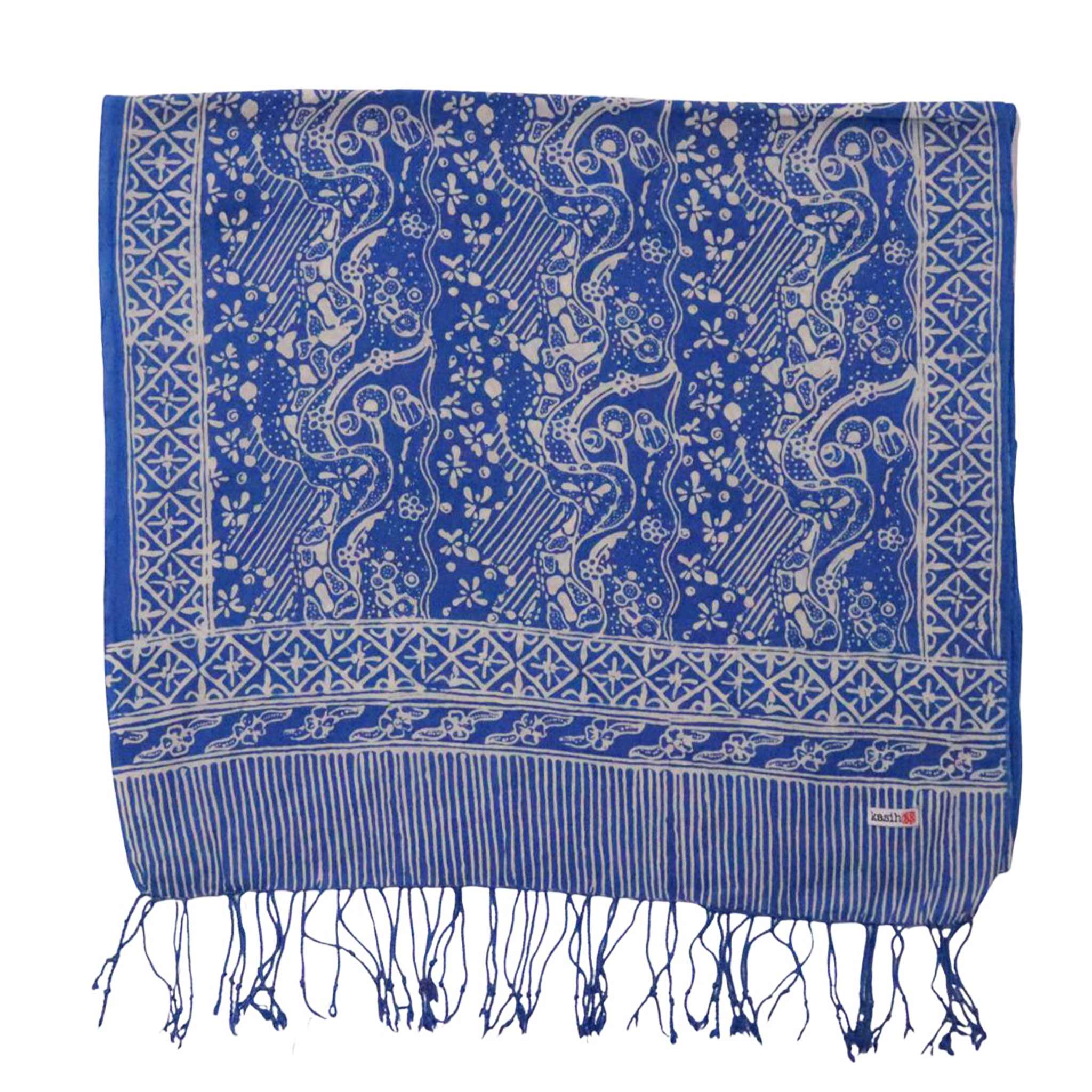 Handmade Batik Scarf, 100% Soft Cotton, Blue White, Tidal Flow Scarves La Vie Bien Handmade Batik Scarf, 100% Soft Cotton, Blue White, Tidal Flow