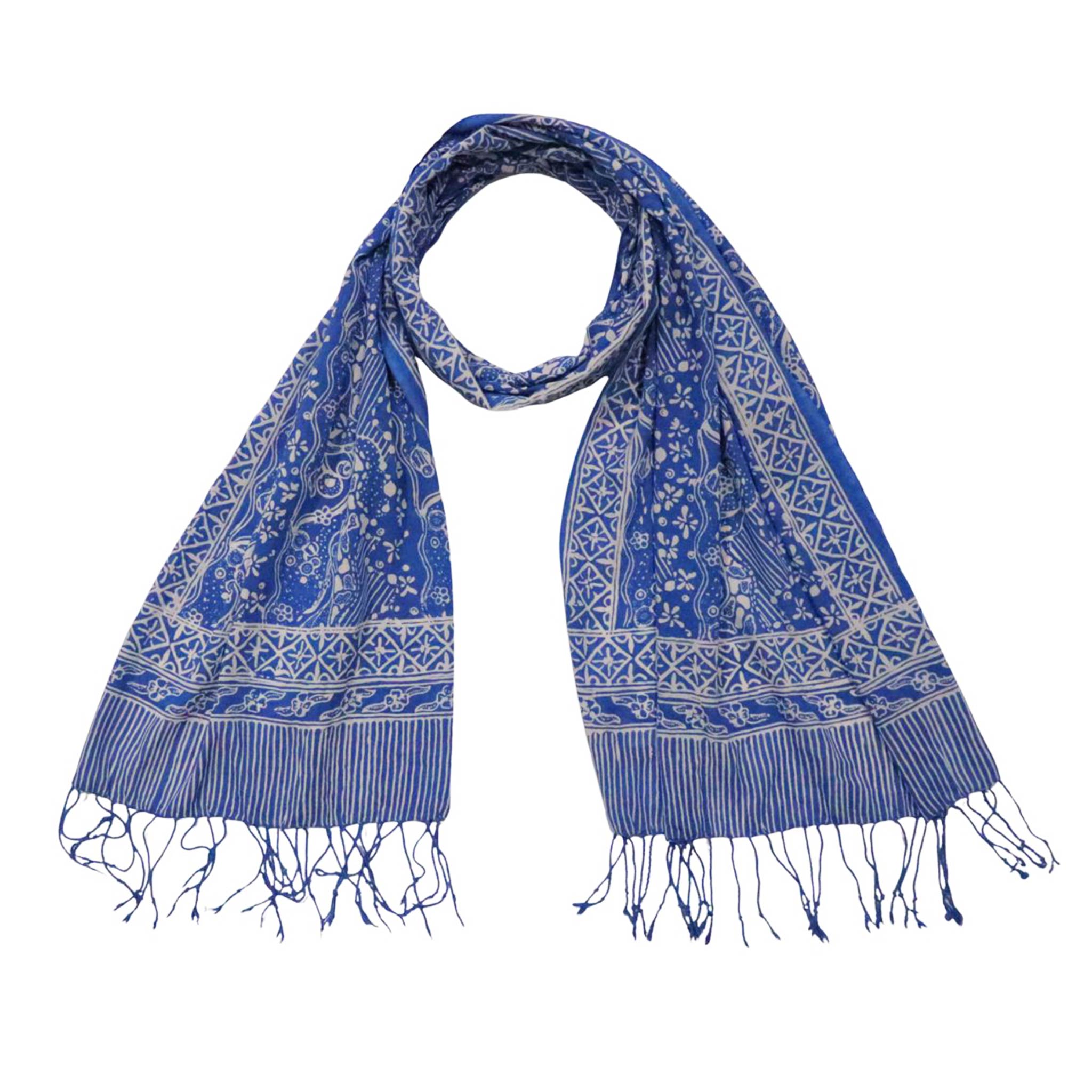 Handmade Batik Scarf, 100% Soft Cotton, Blue White, Tidal Flow Scarves La Vie Bien Handmade Batik Scarf, 100% Soft Cotton, Blue White, Tidal Flow