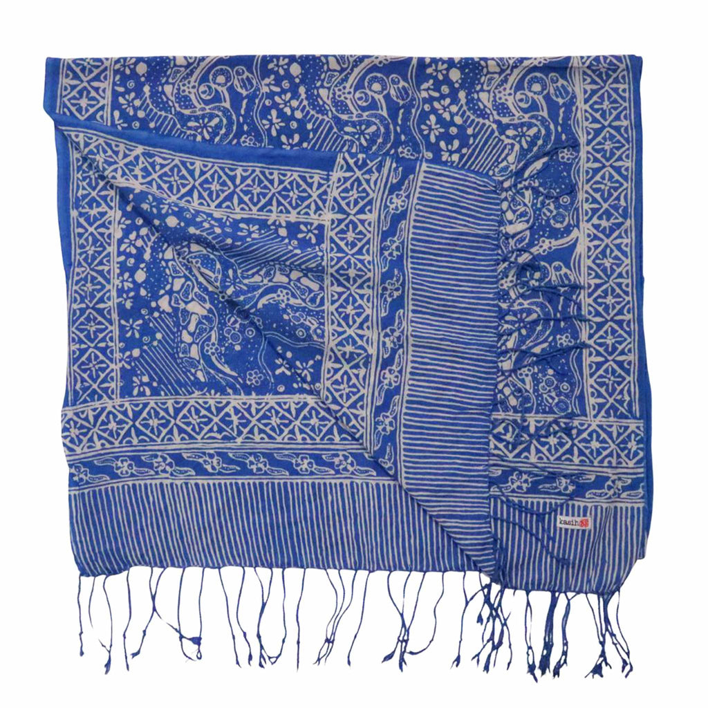 Handmade Batik Scarf, 100% Soft Cotton, Blue White, Tidal Flow Scarves La Vie Bien Handmade Batik Scarf, 100% Soft Cotton, Blue White, Tidal Flow