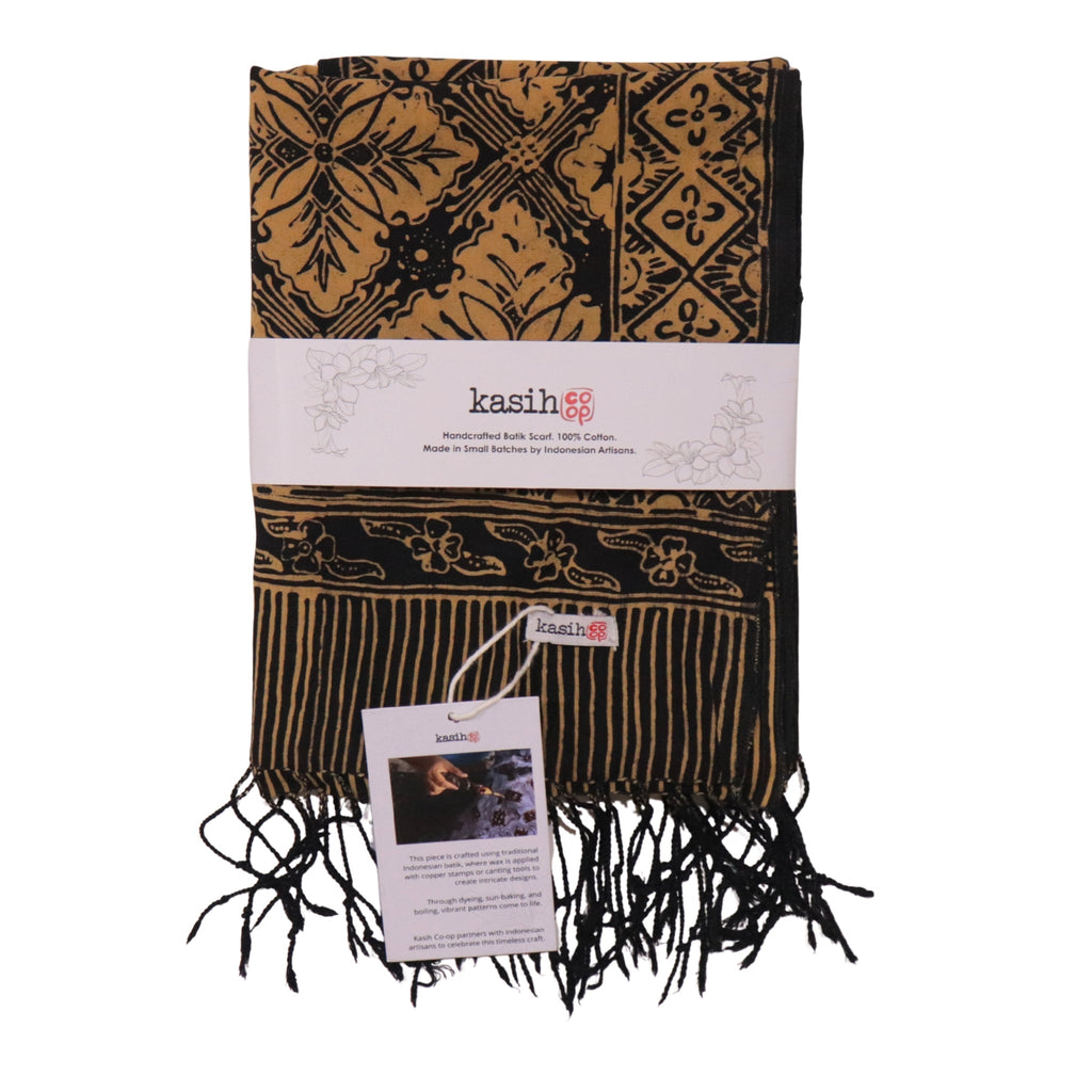 Handmade Batik Scarf, Black Brown Harvest, Hand Dyed, 100% Cotton Scarves La Vie Bien Handmade Batik Scarf, Black Brown Harvest, Hand Dyed, 100% Cotton