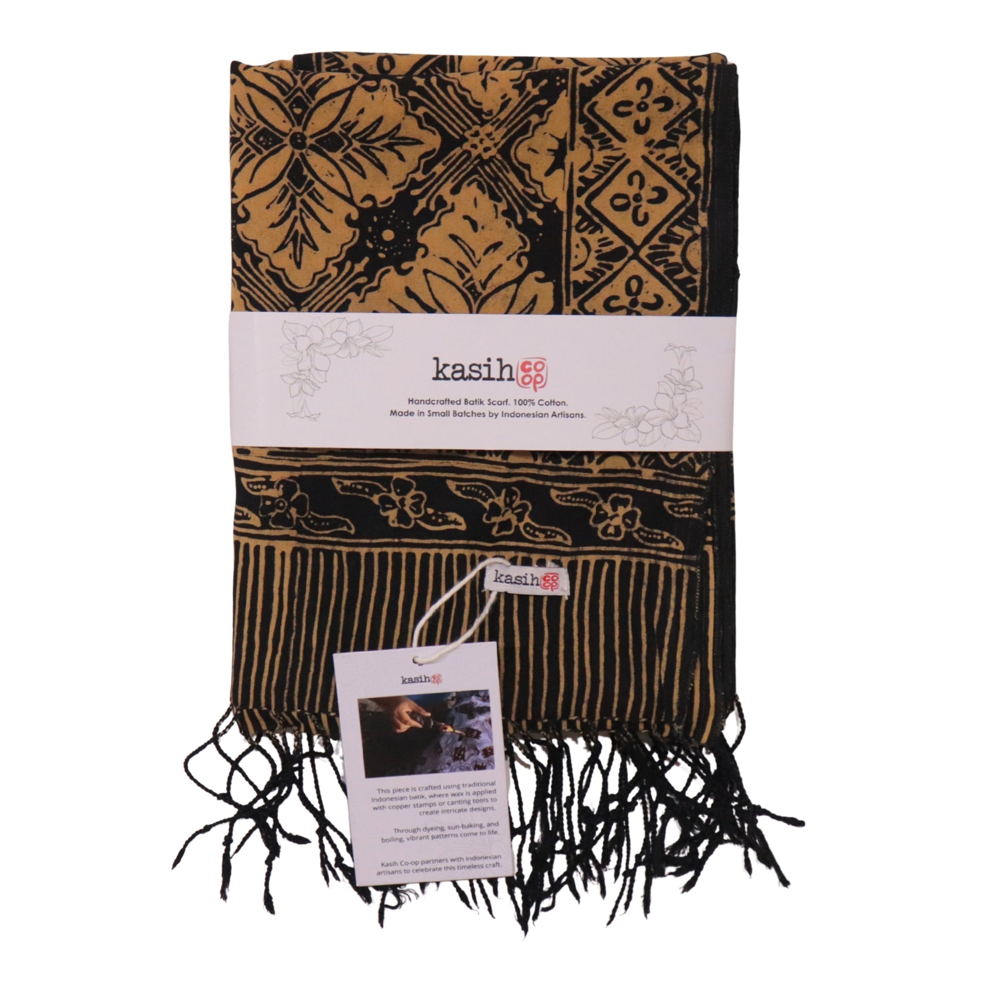 Handmade Batik Scarf, Black Brown Harvest, Hand Dyed, 100% Cotton Scarves La Vie Bien Handmade Batik Scarf, Black Brown Harvest, Hand Dyed, 100% Cotton