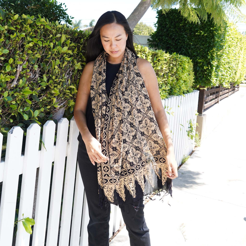 Handmade Batik Scarf, Black Brown Harvest, Hand Dyed, 100% Cotton Scarves La Vie Bien Handmade Batik Scarf, Black Brown Harvest, Hand Dyed, 100% Cotton