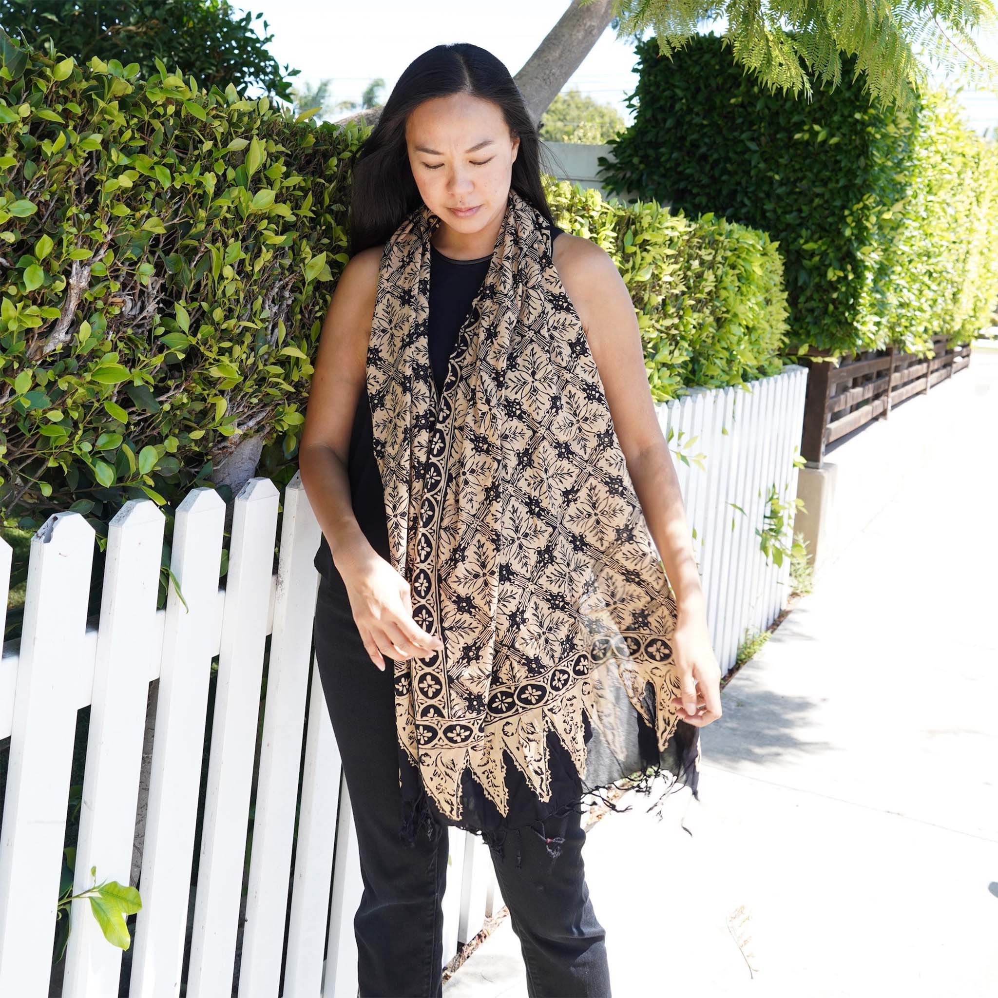Handmade Batik Scarf, Black Brown Harvest, Hand Dyed, 100% Cotton Scarves La Vie Bien Handmade Batik Scarf, Black Brown Harvest, Hand Dyed, 100% Cotton