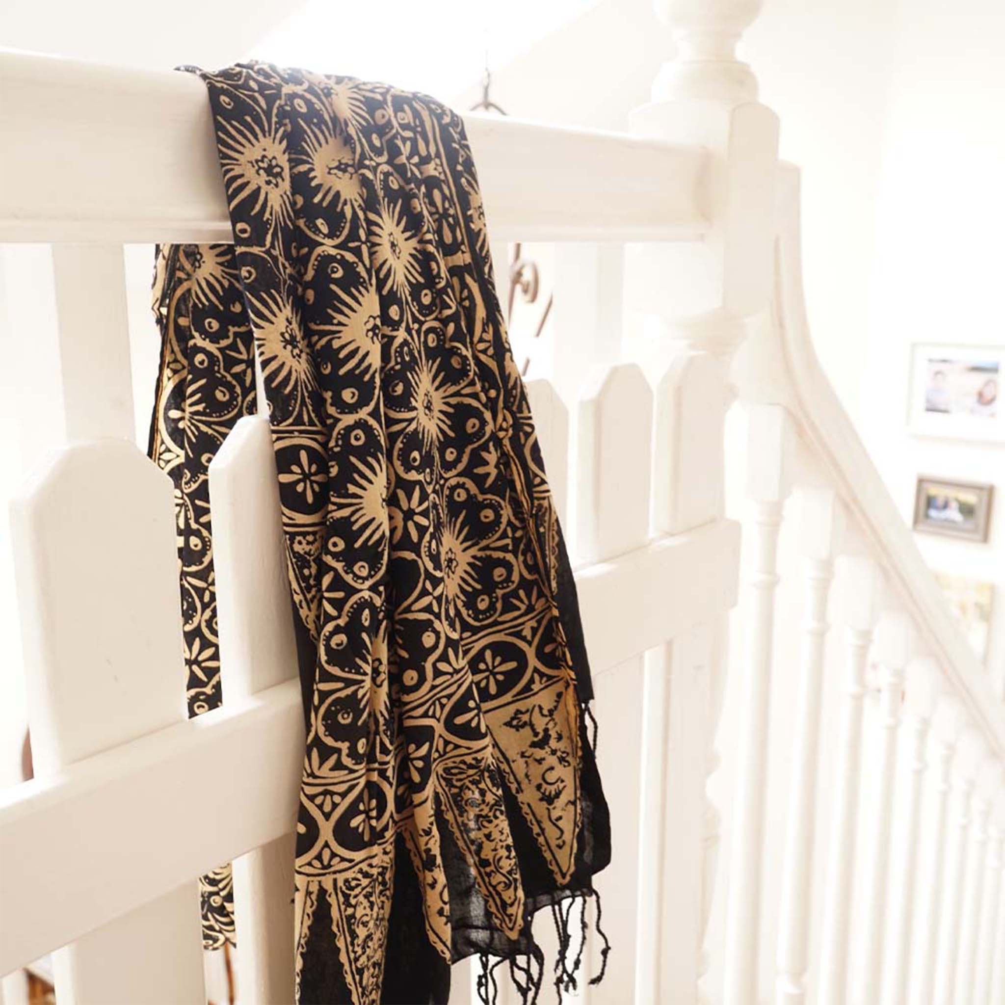Handmade Batik Scarf, Black Brown Harvest, Hand Dyed, 100% Cotton Scarves La Vie Bien Handmade Batik Scarf, Black Brown Harvest, Hand Dyed, 100% Cotton