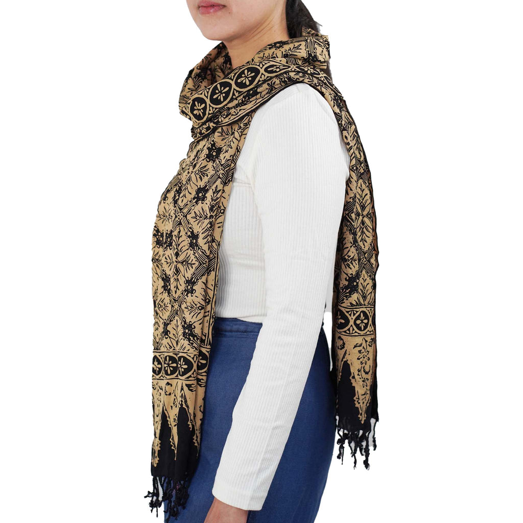 Handmade Batik Scarf, Black Brown Harvest, Hand Dyed, 100% Cotton Scarves La Vie Bien Handmade Batik Scarf, Black Brown Harvest, Hand Dyed, 100% Cotton