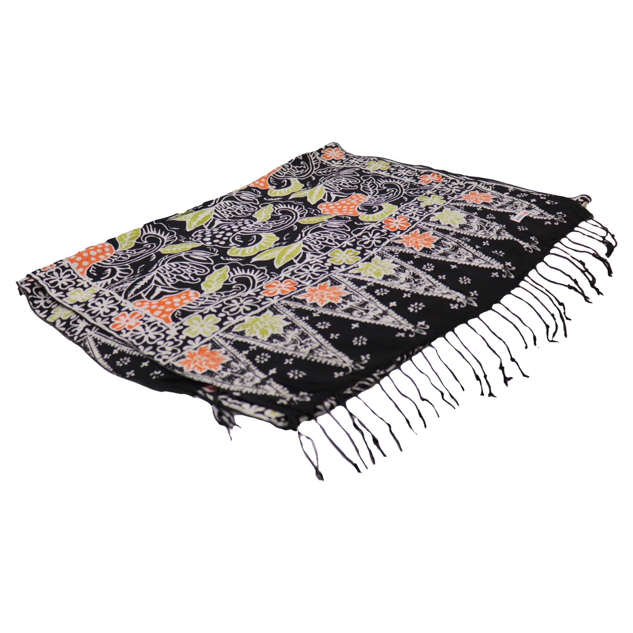 Handmade Batik Scarf Black, Orange, Green, Berries 100% Soft Cotton Dusk Petal Scarves La Vie Bien Handmade Batik Scarf Black, Orange, Green, Berries 100% Soft Cotton Dusk Petal