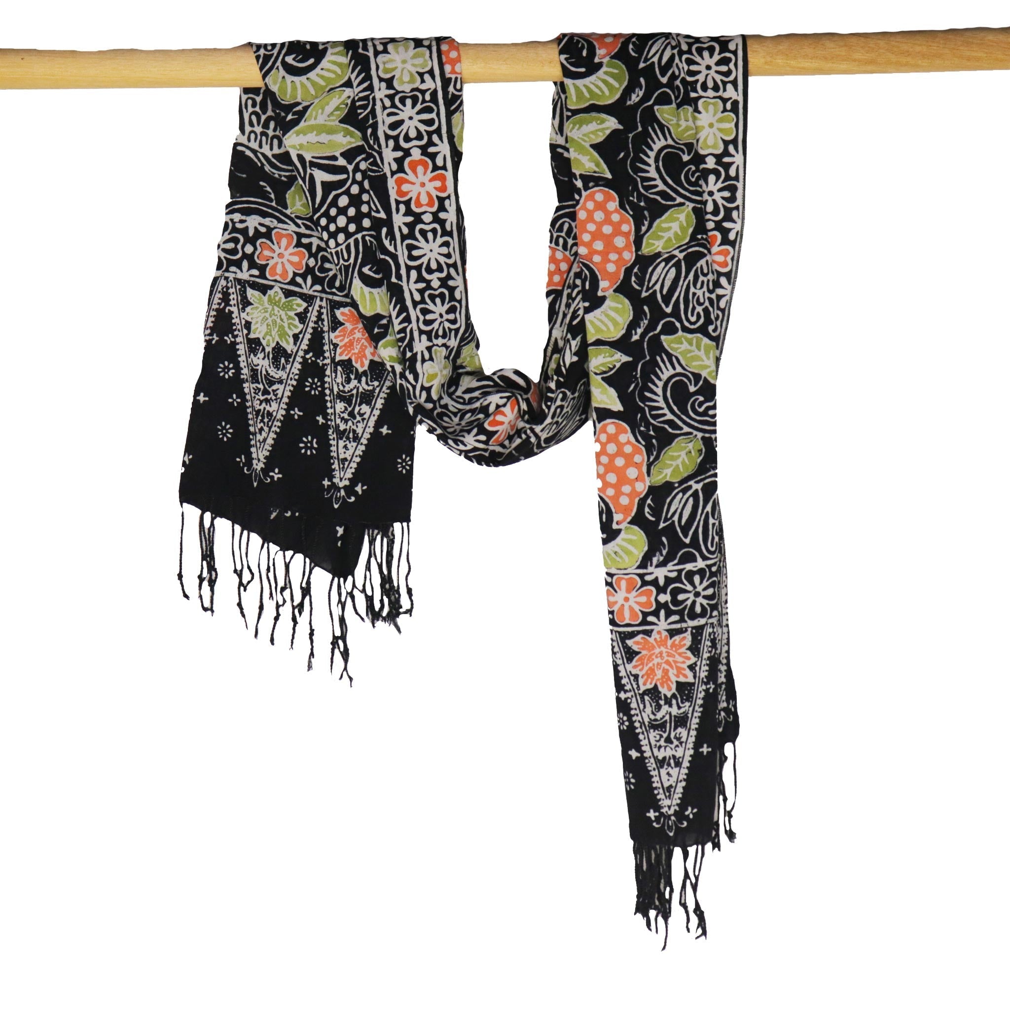 Handmade Batik Scarf Black, Orange, Green, Berries 100% Soft Cotton Dusk Petal Scarves La Vie Bien Handmade Batik Scarf Black, Orange, Green, Berries 100% Soft Cotton Dusk Petal