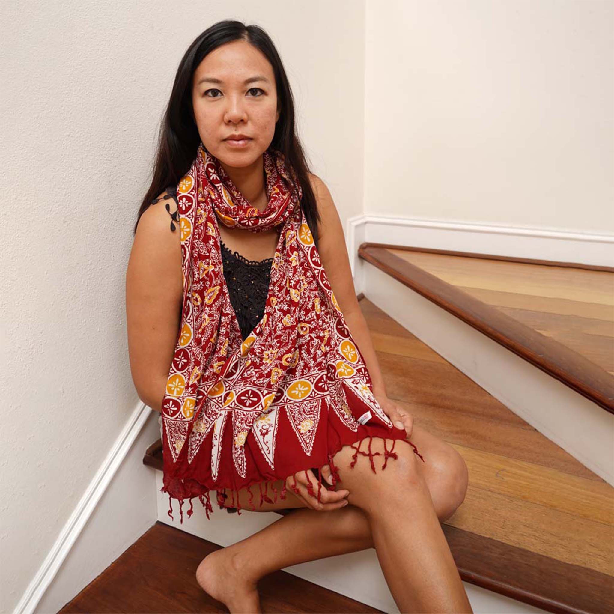 Handmade Batik Scarf - Cotton - Foliage in Red Scarves La Vie Bien Handmade Batik Scarf - Cotton - Foliage in Red