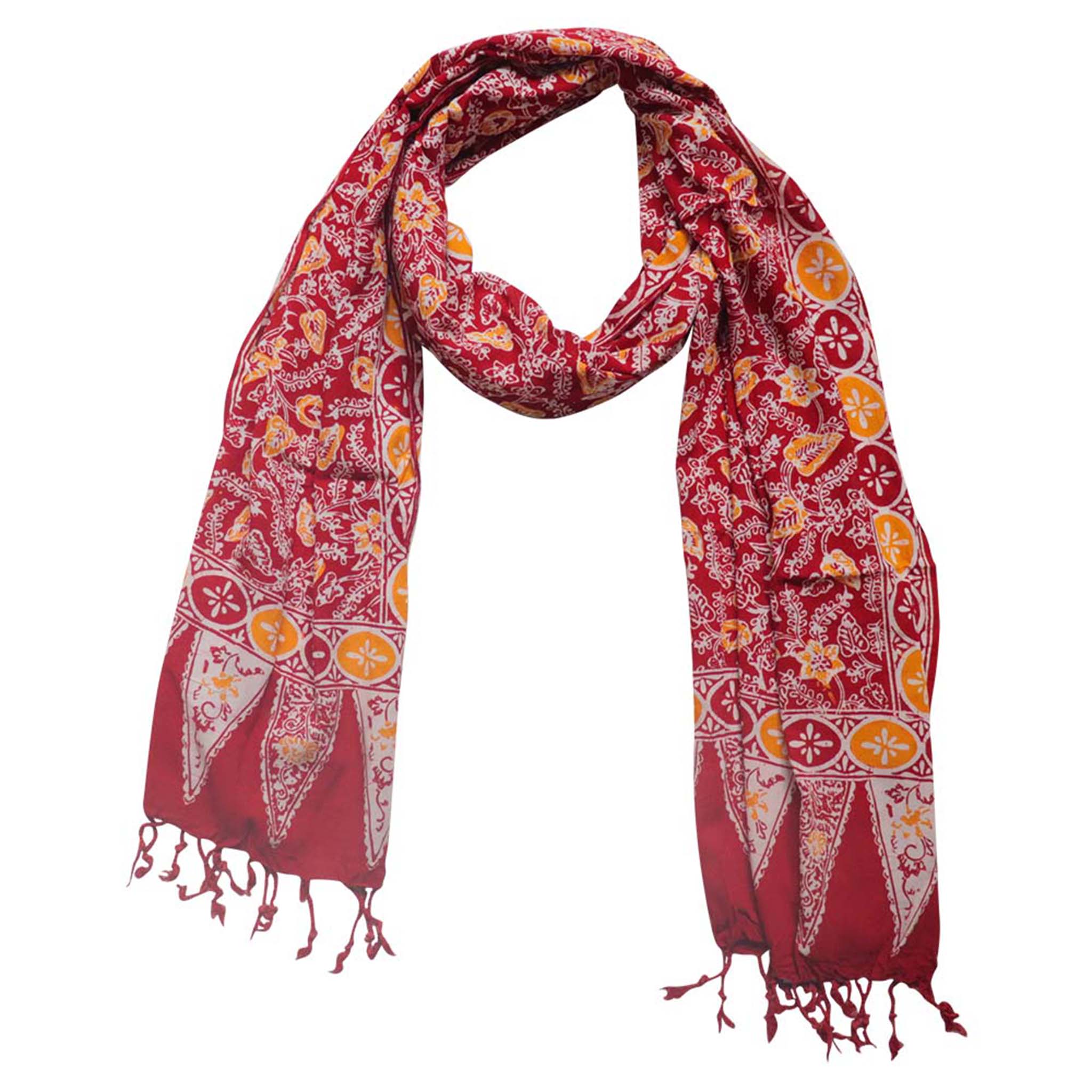 Handmade Batik Scarf - Cotton - Foliage in Red Scarves La Vie Bien Handmade Batik Scarf - Cotton - Foliage in Red