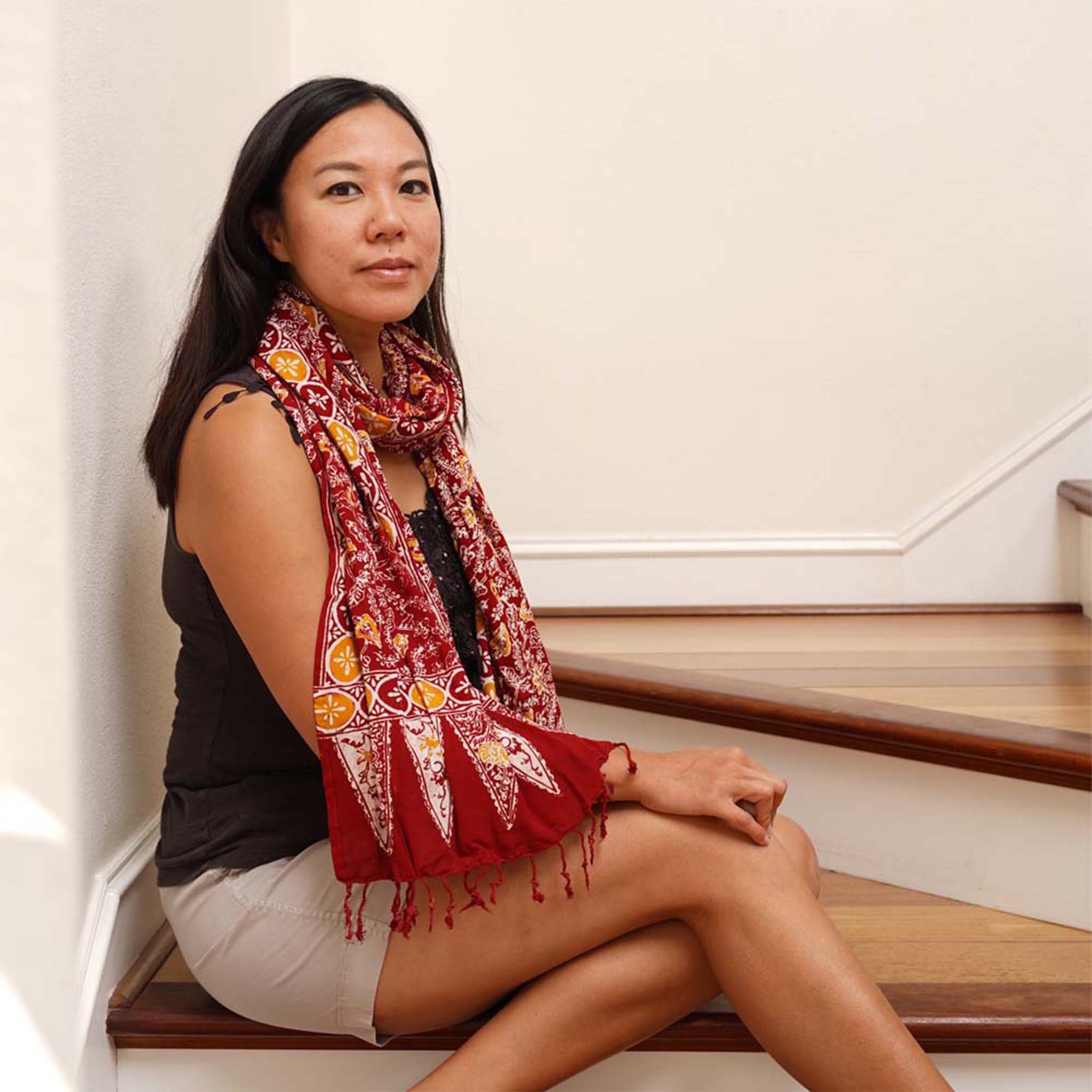 Handmade Batik Scarf - Cotton - Foliage in Red Scarves La Vie Bien Handmade Batik Scarf - Cotton - Foliage in Red