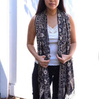 Handmade Batik Scarf - Cotton - Hibiscus Flower, Black, White Scarves La Vie Bien Handmade Batik Scarf - Cotton - Hibiscus Flower, Black, White