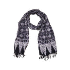 Handmade Batik Scarf - Cotton - Hibiscus Flower, Black, White Scarves La Vie Bien Handmade Batik Scarf - Cotton - Hibiscus Flower, Black, White