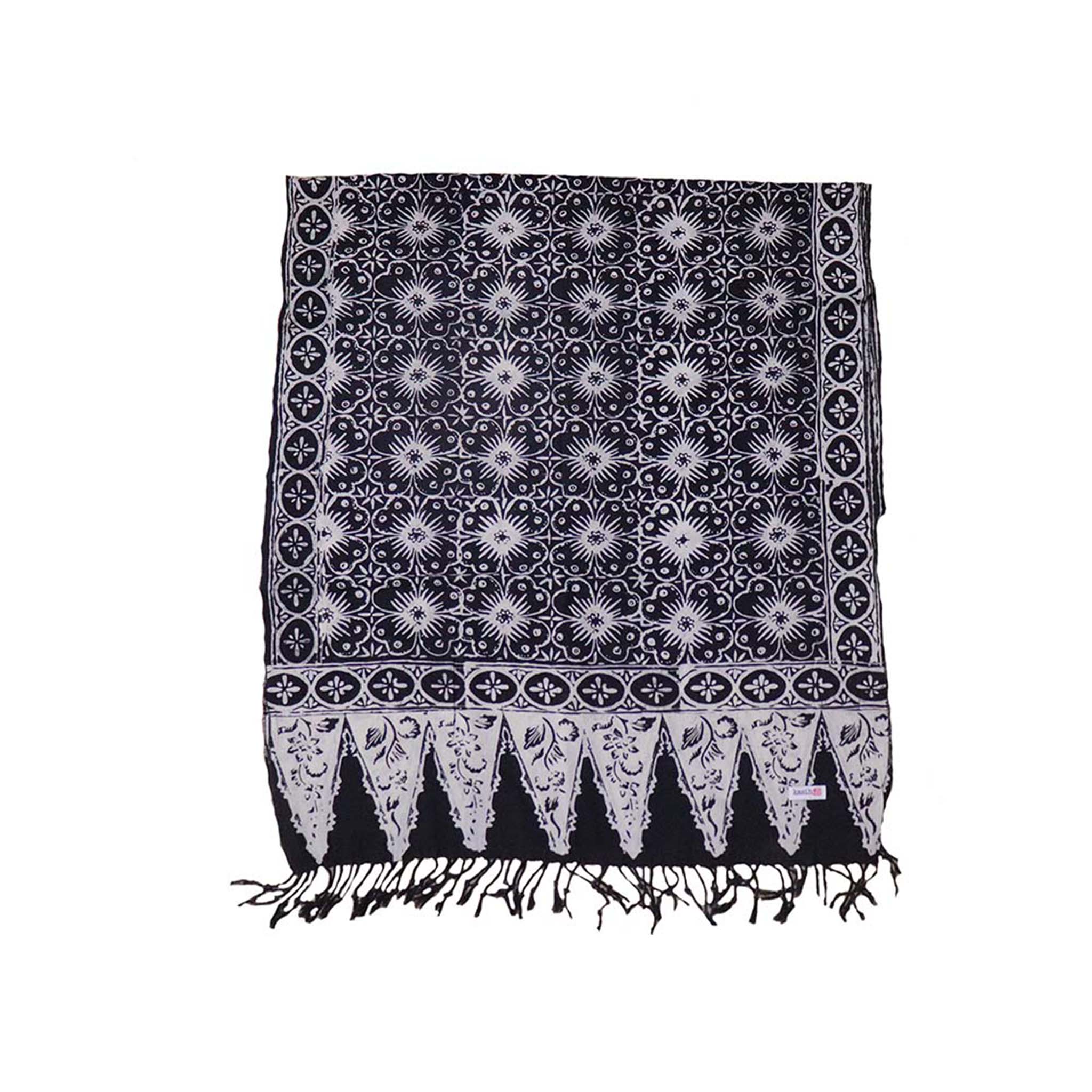 Handmade Batik Scarf - Cotton - Hibiscus Flower, Black, White Scarves La Vie Bien Handmade Batik Scarf - Cotton - Hibiscus Flower, Black, White