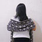 Handmade Batik Scarf - Cotton - Hibiscus Flower, Black, White Scarves La Vie Bien Handmade Batik Scarf - Cotton - Hibiscus Flower, Black, White