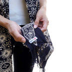Handmade Batik Scarf - Cotton - Hibiscus Flower, Black, White Scarves La Vie Bien Handmade Batik Scarf - Cotton - Hibiscus Flower, Black, White