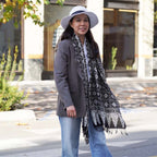 Handmade Batik Scarf - Cotton - Hibiscus Flower, Black, White Scarves La Vie Bien Handmade Batik Scarf - Cotton - Hibiscus Flower, Black, White
