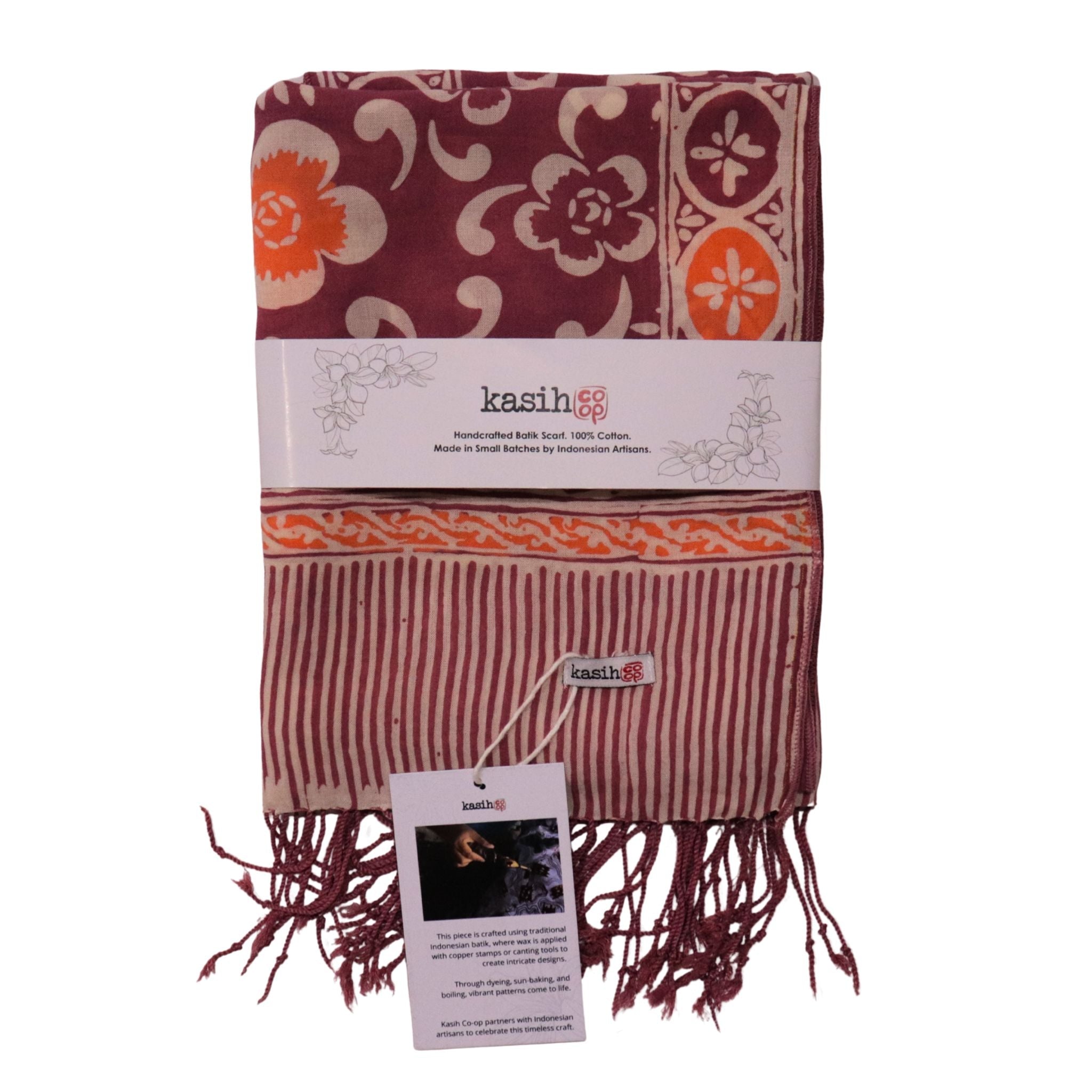 Handmade Batik Scarf, Cotton, Plumeria, Pink, Purple, Peach Scarves La Vie Bien Handmade Batik Scarf, Cotton, Plumeria, Pink, Purple, Peach