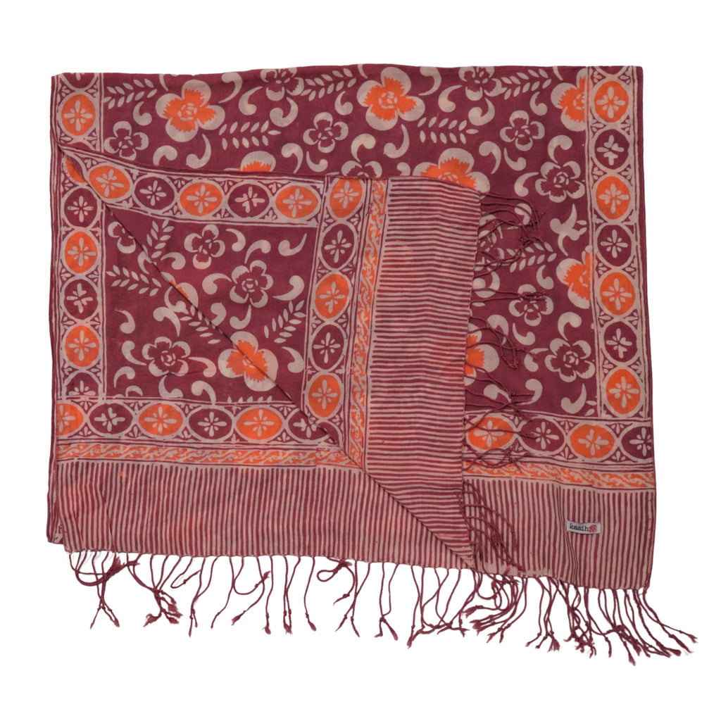 Handmade Batik Scarf, Cotton, Plumeria, Pink, Purple, Peach Scarves La Vie Bien Handmade Batik Scarf, Cotton, Plumeria, Pink, Purple, Peach