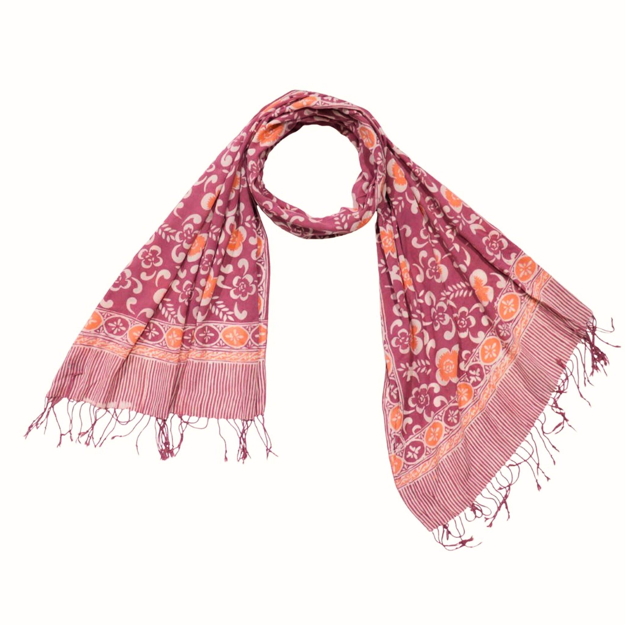 Handmade Batik Scarf, Cotton, Plumeria, Pink, Purple, Peach Scarves La Vie Bien Handmade Batik Scarf, Cotton, Plumeria, Pink, Purple, Peach