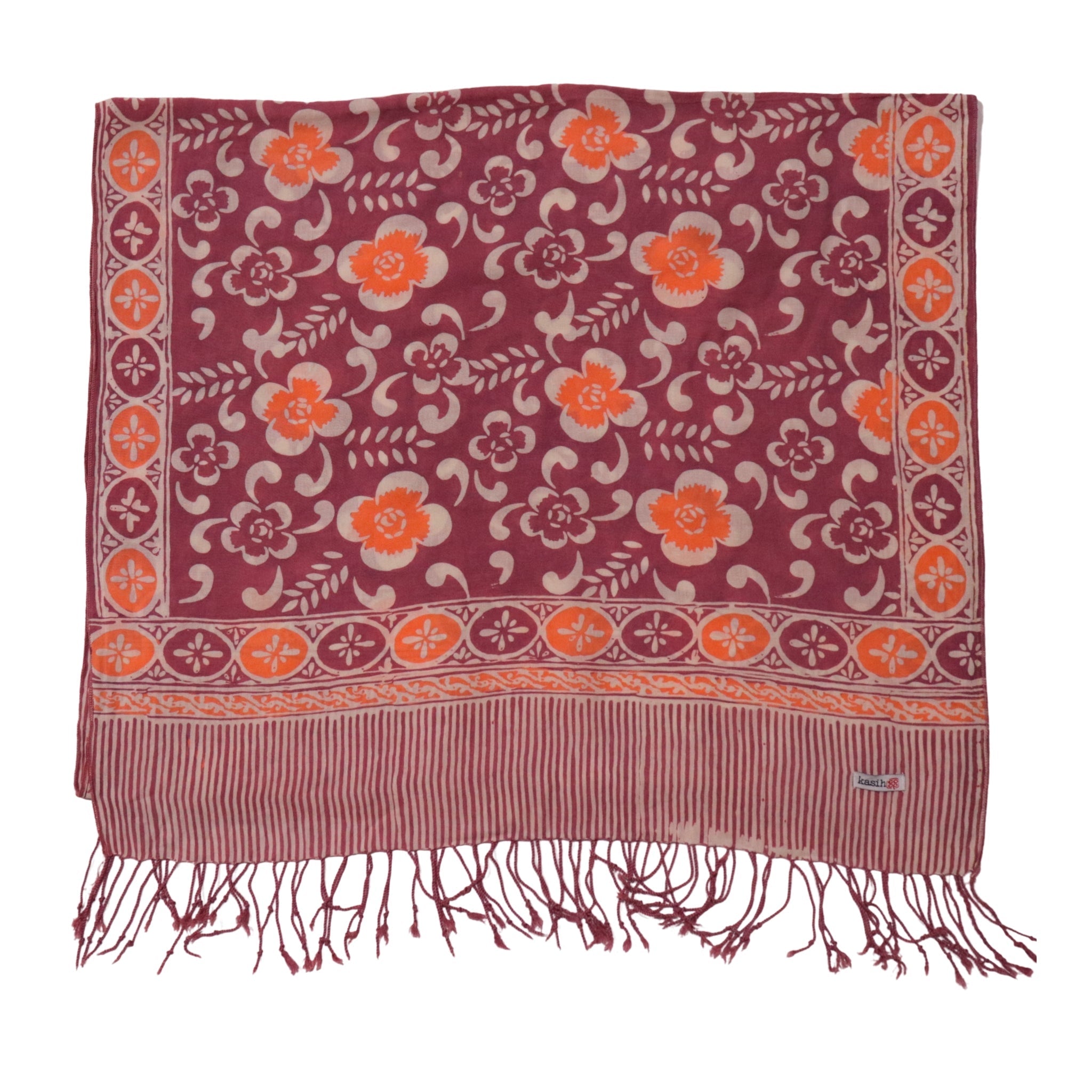 Handmade Batik Scarf, Cotton, Plumeria, Pink, Purple, Peach Scarves La Vie Bien Handmade Batik Scarf, Cotton, Plumeria, Pink, Purple, Peach