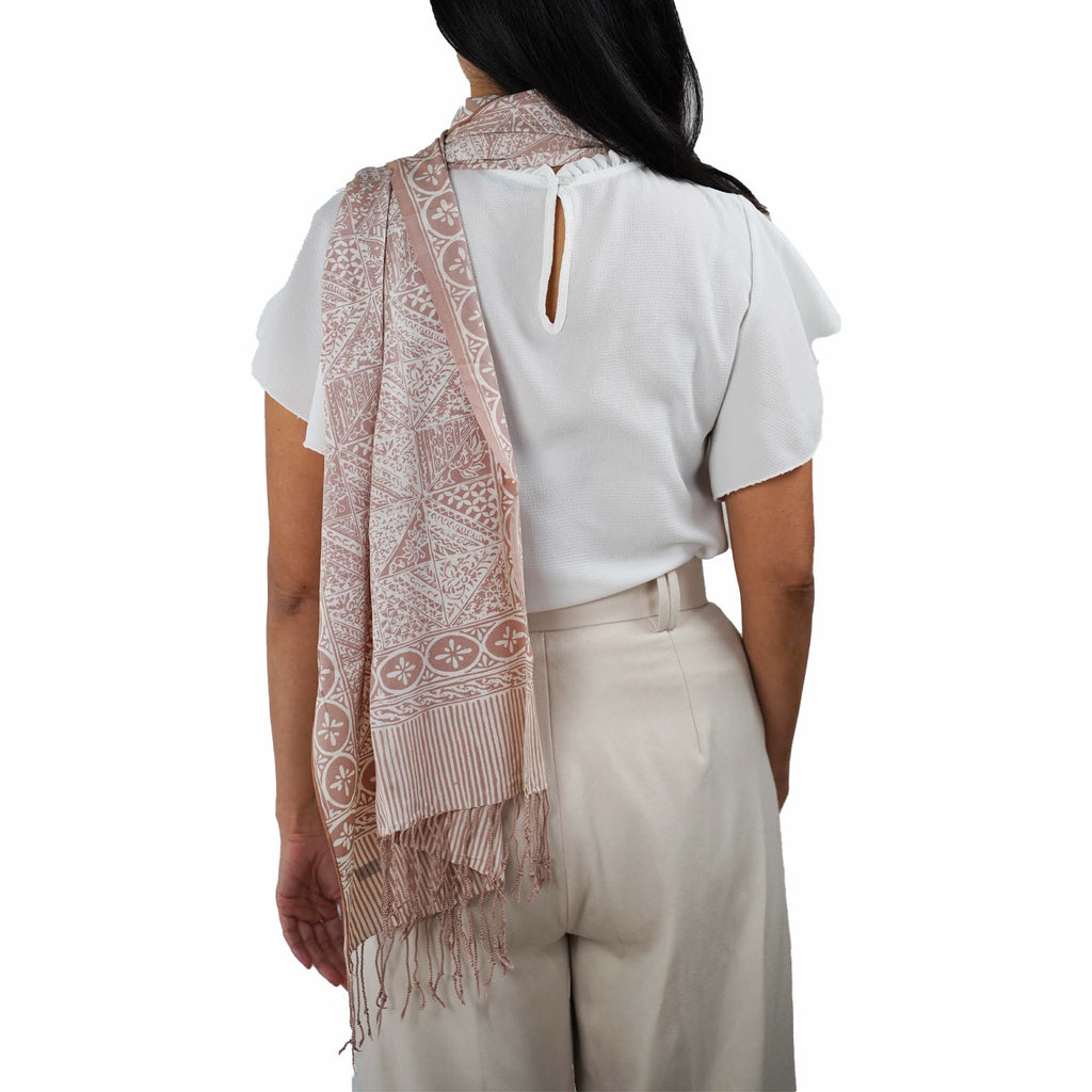 Handmade Batik Scarf - soft Cotton - Apricot Grid, Peach, Coral Scarves La Vie Bien Handmade Batik Scarf - soft Cotton - Apricot Grid, Peach, Coral
