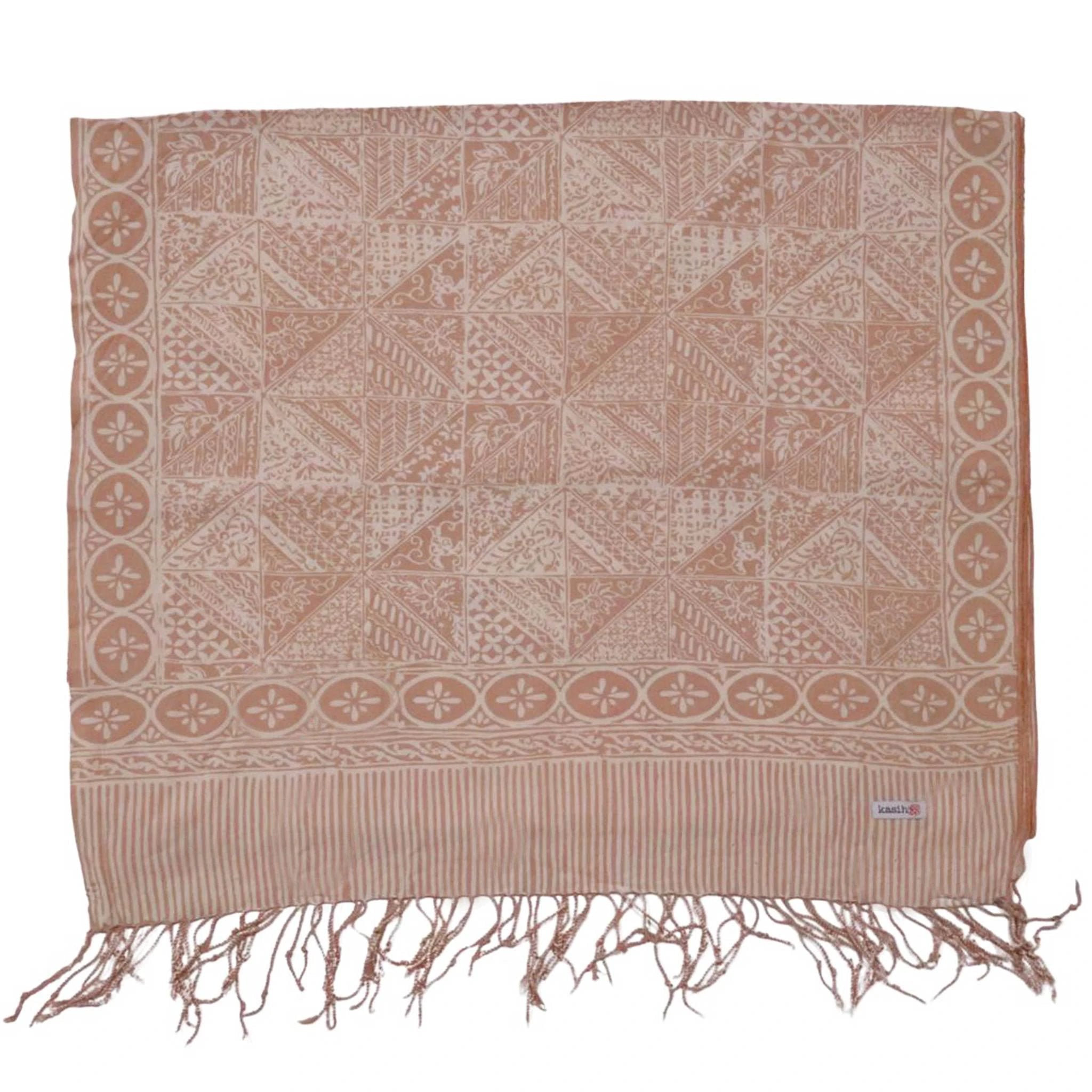 Handmade Batik Scarf - soft Cotton - Apricot Grid, Peach, Coral by Kasih Co-op