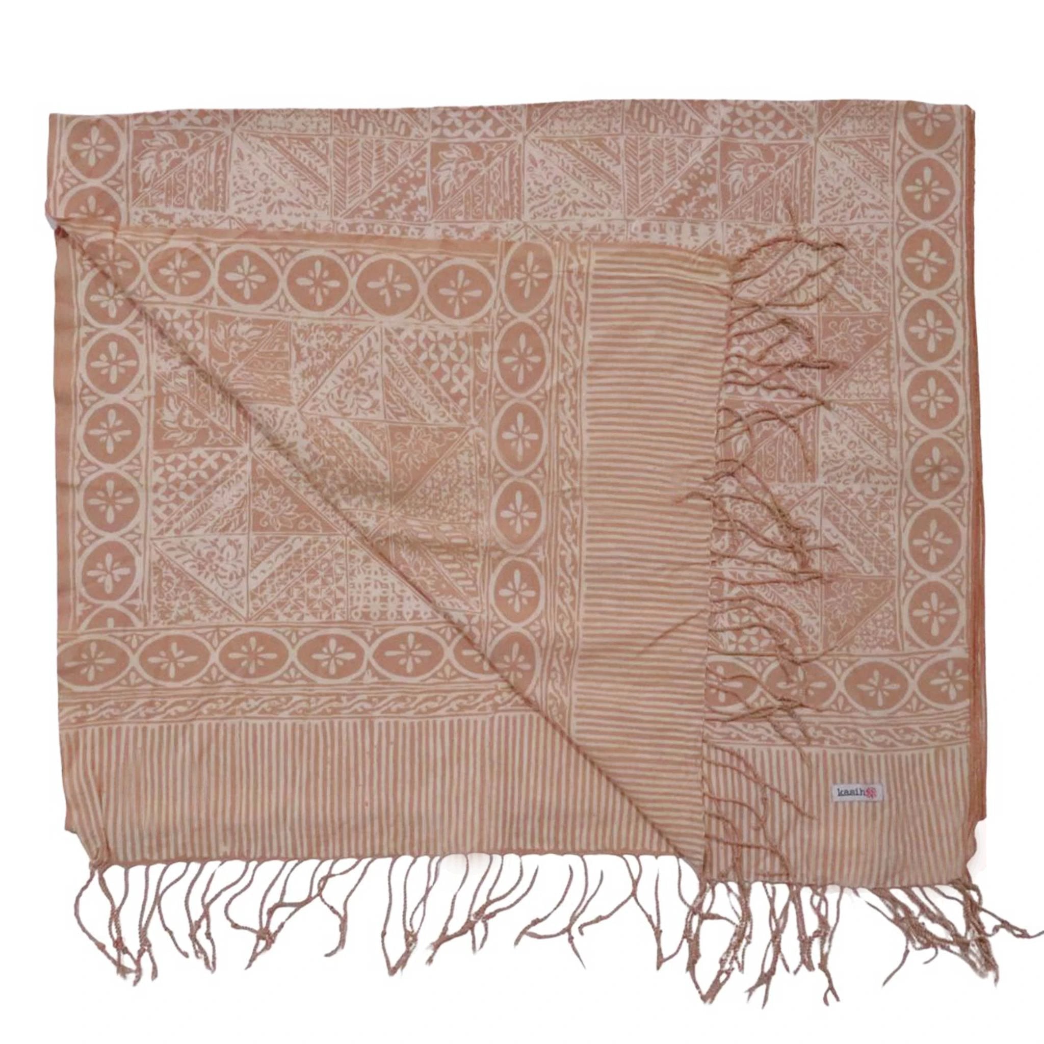 Handmade Batik Scarf - soft Cotton - Apricot Grid, Peach, Coral by Kasih Co-op