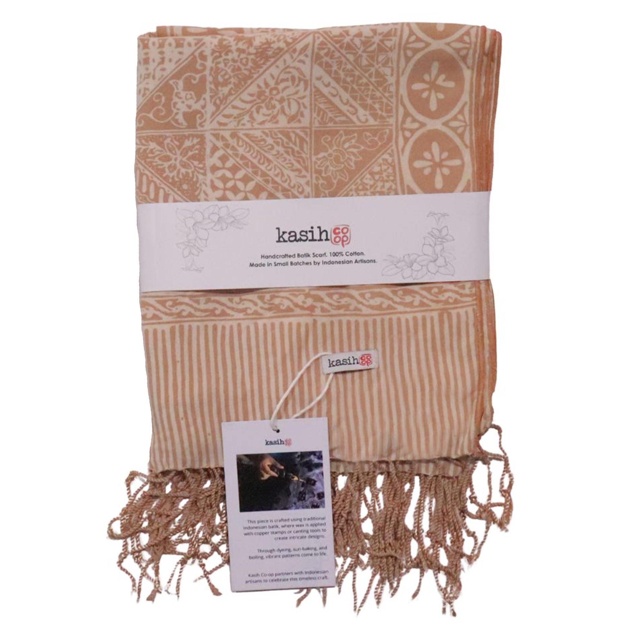 Handmade Batik Scarf - soft Cotton - Apricot Grid, Peach, Coral Scarves La Vie Bien Handmade Batik Scarf - soft Cotton - Apricot Grid, Peach, Coral